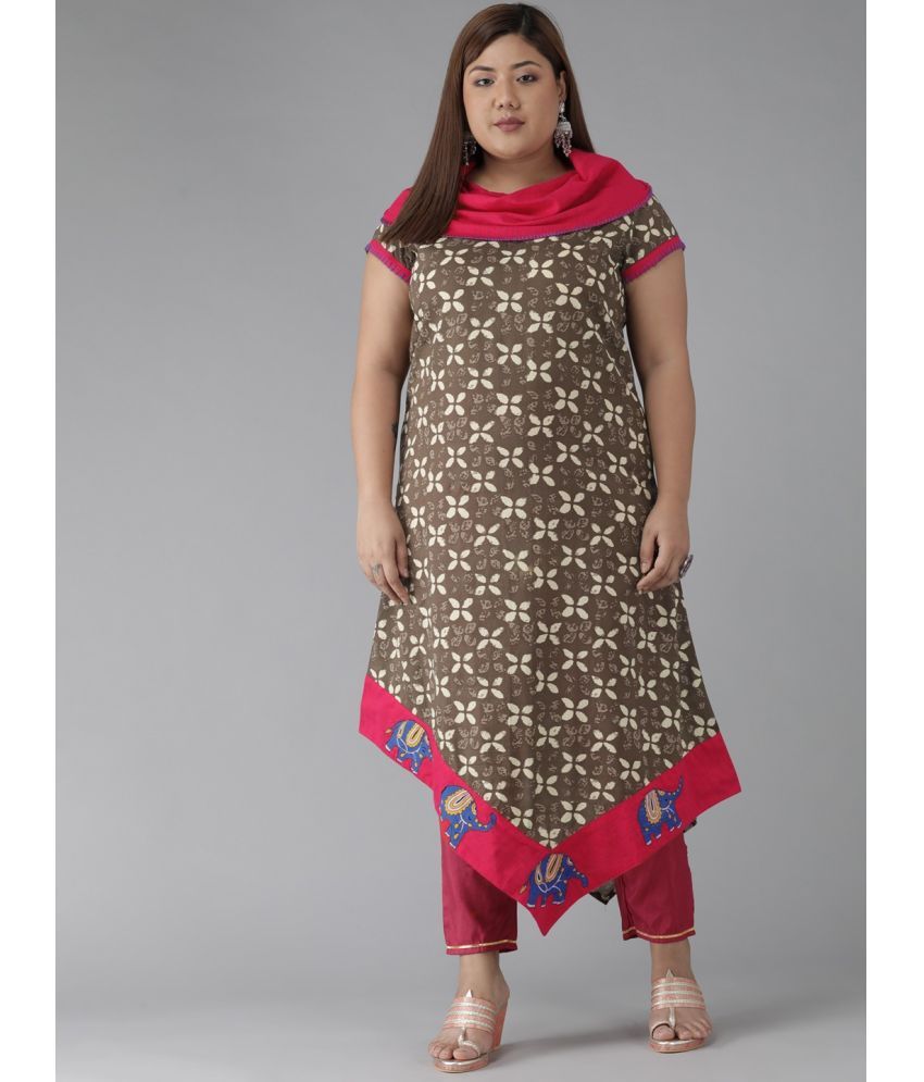     			Yash Gallery Pack of 1 Cotton Printed A-line Women's Kurti - ( Brown )