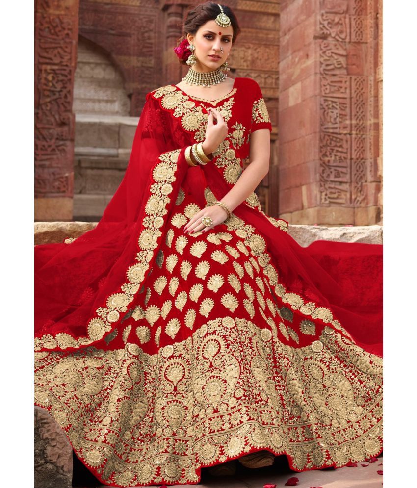     			kedar fab Red Bhagalpuri Silk Circular Semi Stitched Lehenga Single