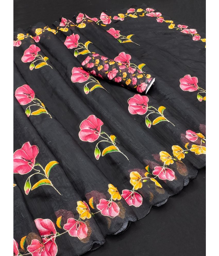     			supalee Tex Pack of 1 Linen Printed Saree With Blouse Piece ( Black )