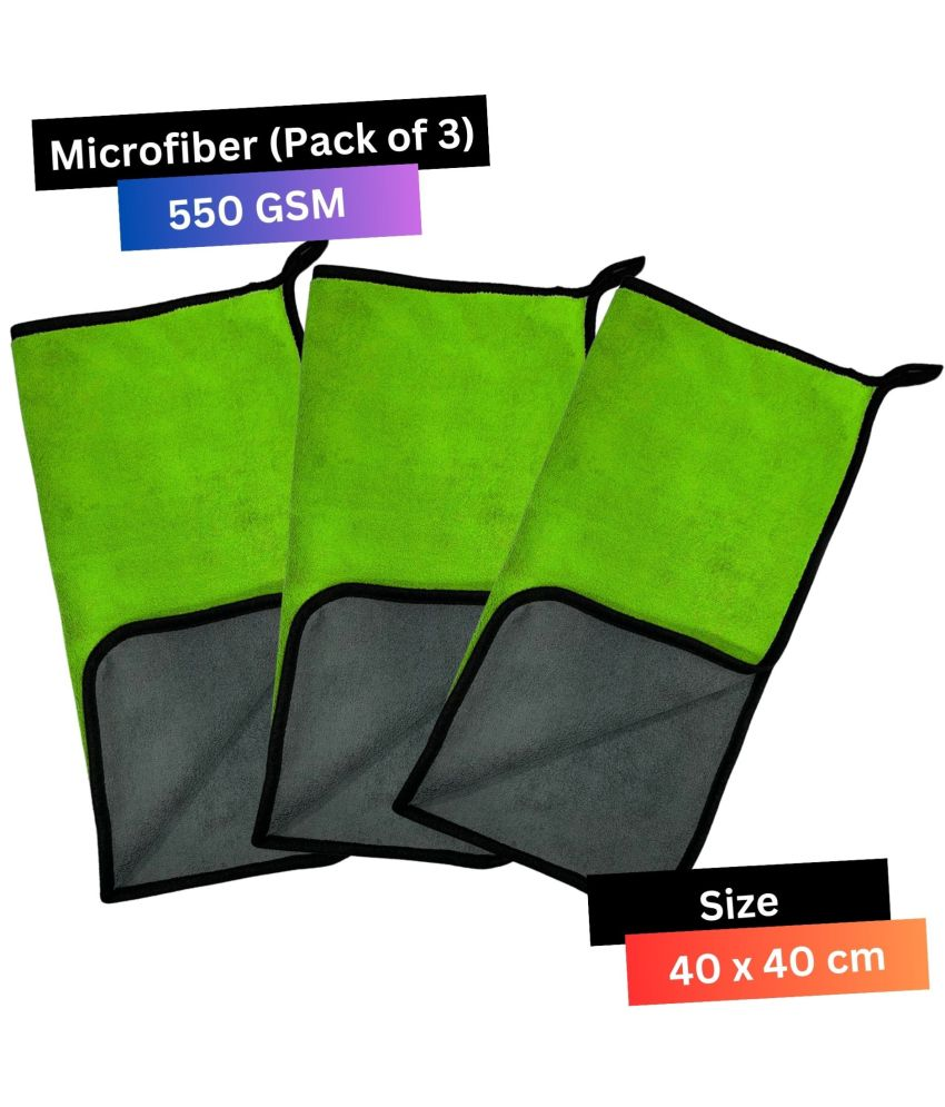     			Chic Wool Green 550 GSM Microfiber Cloth For Automobile ( Pack of 3 )