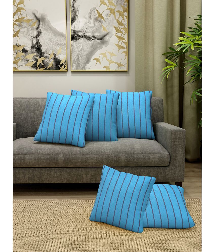     			Klotthe Set of 5 Cotton Abstract Square Cushion Cover (30X30)cm - Blue