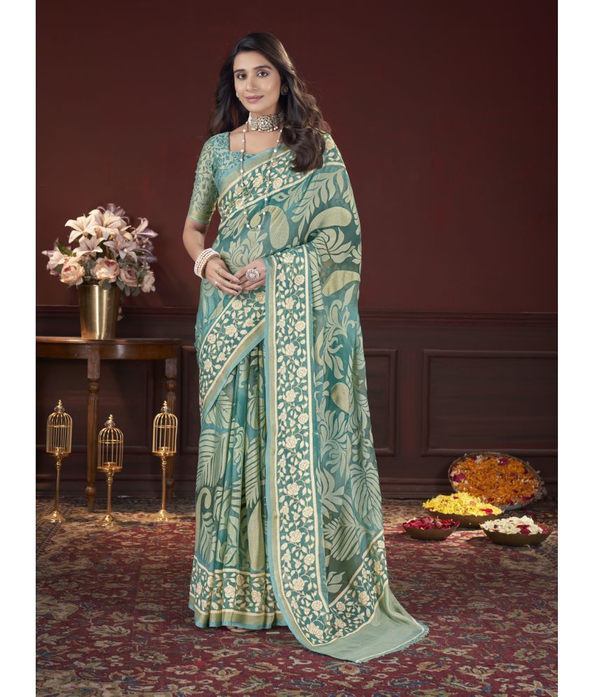     			RekhaManiyar Pack of 1 Brasso Printed Saree With Blouse Piece ( Sea Green )