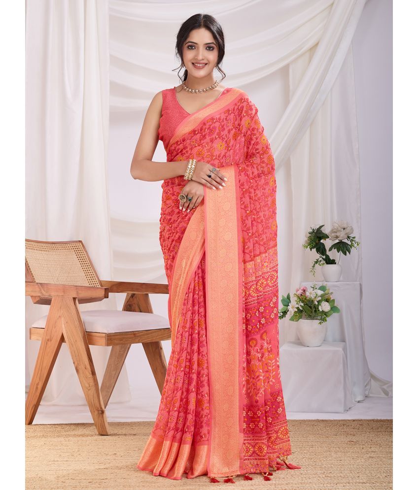     			RekhaManiyar Pack of 1 Chiffon Printed Saree With Blouse Piece ( Pink )