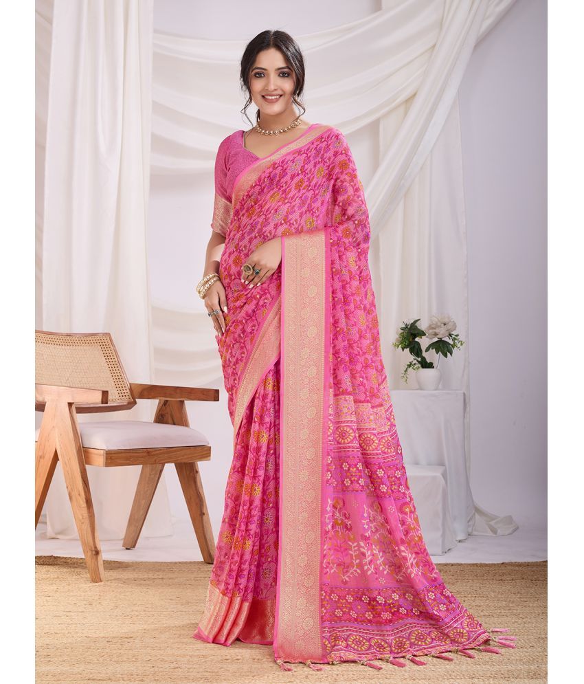     			RekhaManiyar Pack of 1 Chiffon Printed Saree With Blouse Piece ( Peach )