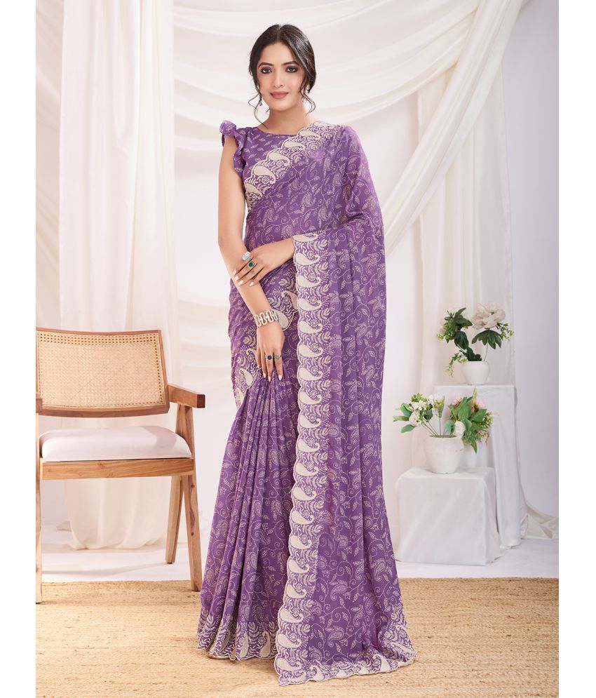     			RekhaManiyar Pack of 1 Georgette Printed Saree With Blouse Piece ( Purple )