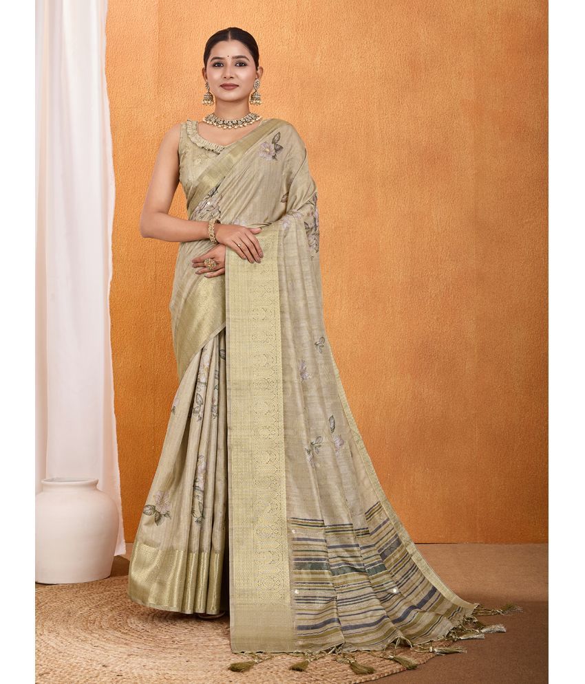     			RekhaManiyar Pack of 1 Silk Blend Printed Saree With Blouse Piece ( Gold )