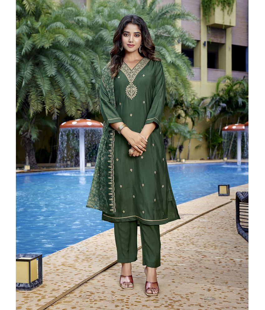     			Royal Export Pack of 1 Chanderi Solid Straight Women's Kurti - ( Green )