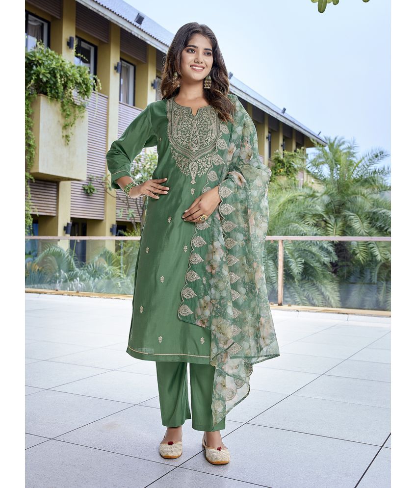     			Royal Export Pack of 1 Chanderi Solid Straight Women's Kurti - ( Green )