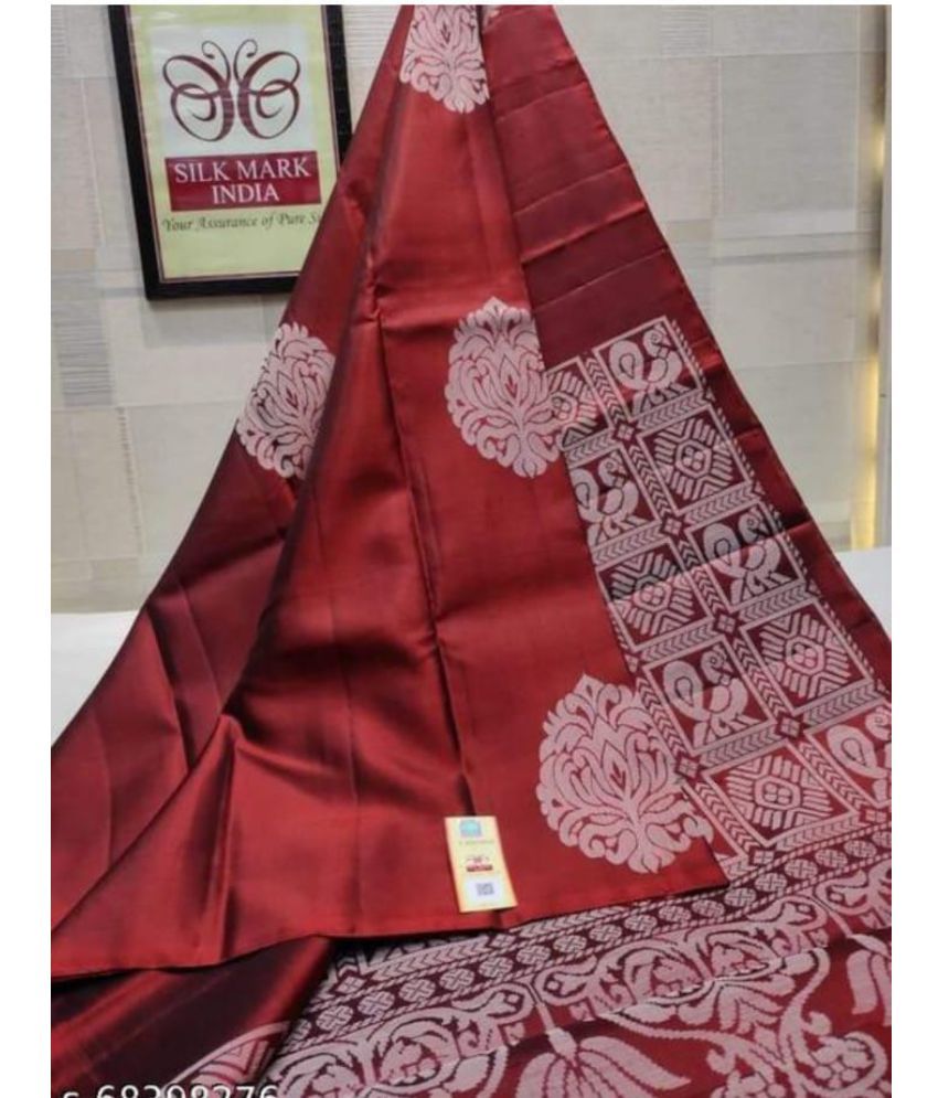     			Vividvibe Pack of 1 Kanjivaram Silk Self Design Saree With Blouse Piece ( Red )