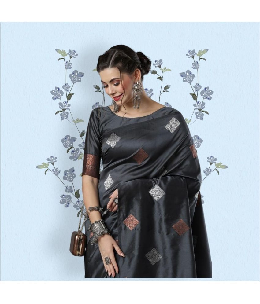     			Vividvibe Pack of 1 Kanjivaram Silk Self Design Saree With Blouse Piece ( Grey )