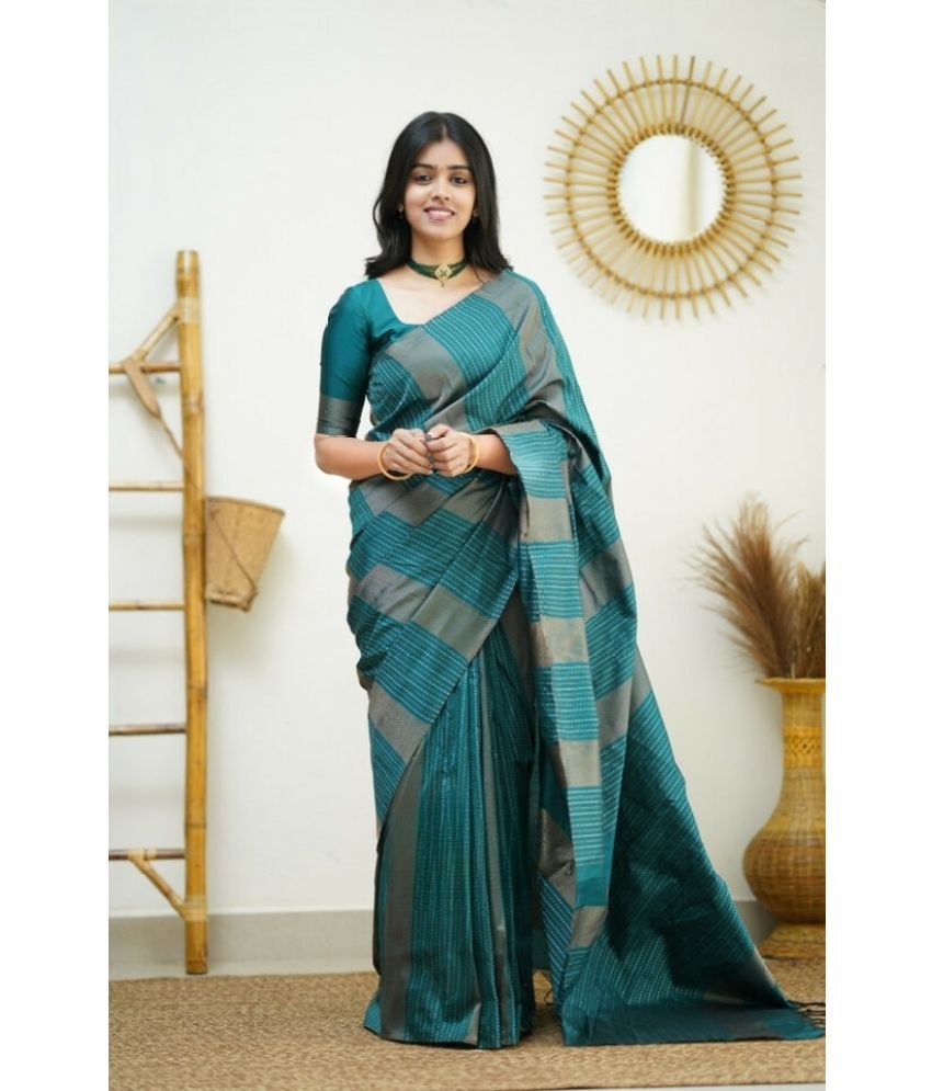     			Vividvibe Pack of 1 Kanjivaram Silk Self Design Saree With Blouse Piece ( Green )