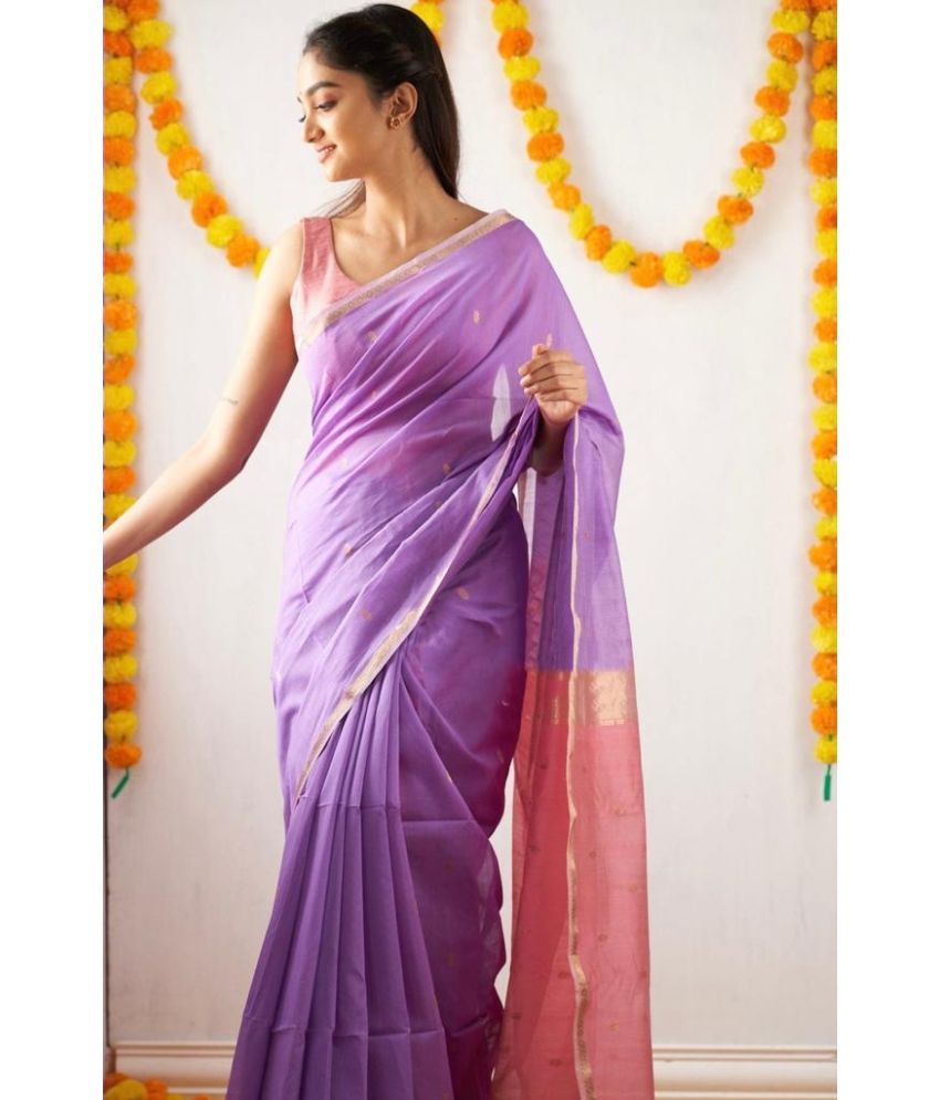     			Vividvibe Pack of 1 Kanjivaram Silk Self Design Saree With Blouse Piece ( Purple )