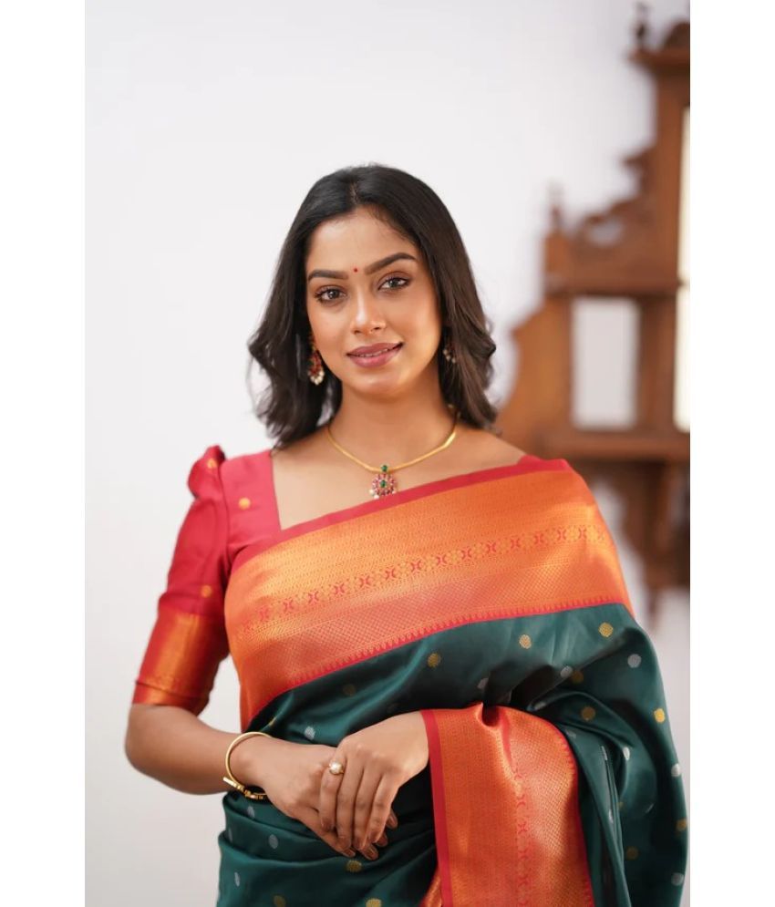     			Vividvibe Pack of 1 Kanjivaram Silk Self Design Saree With Blouse Piece ( Orange )