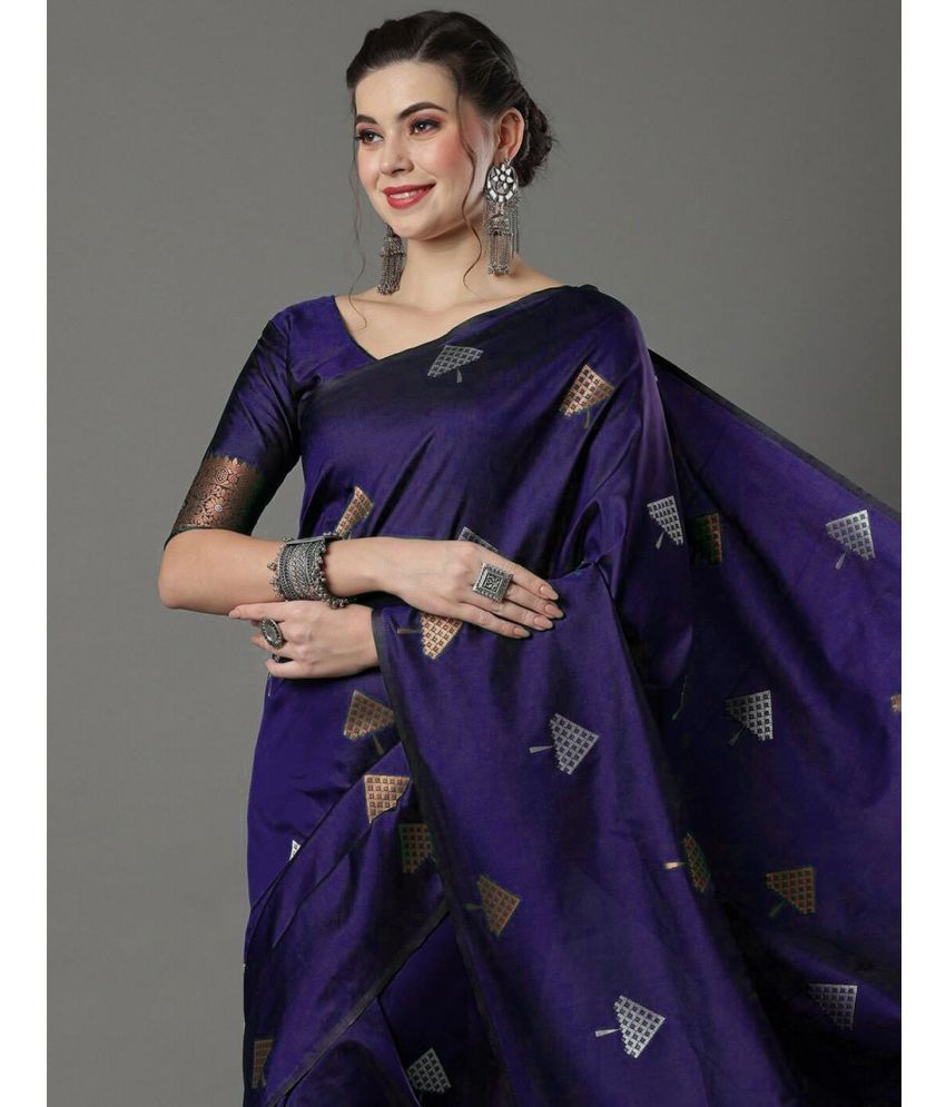     			Vividvibe Pack of 1 Kanjivaram Silk Self Design Saree With Blouse Piece ( Purple )