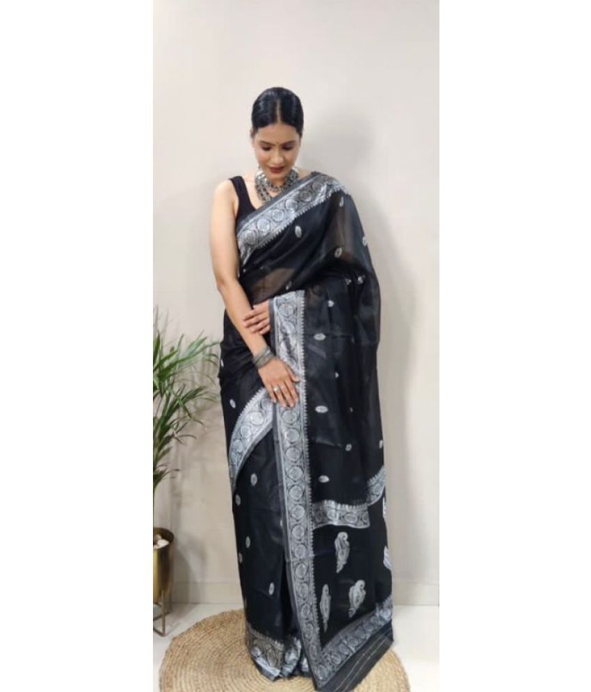     			Vividvibe Pack of 1 Kanjivaram Silk Self Design Saree With Blouse Piece ( Black )