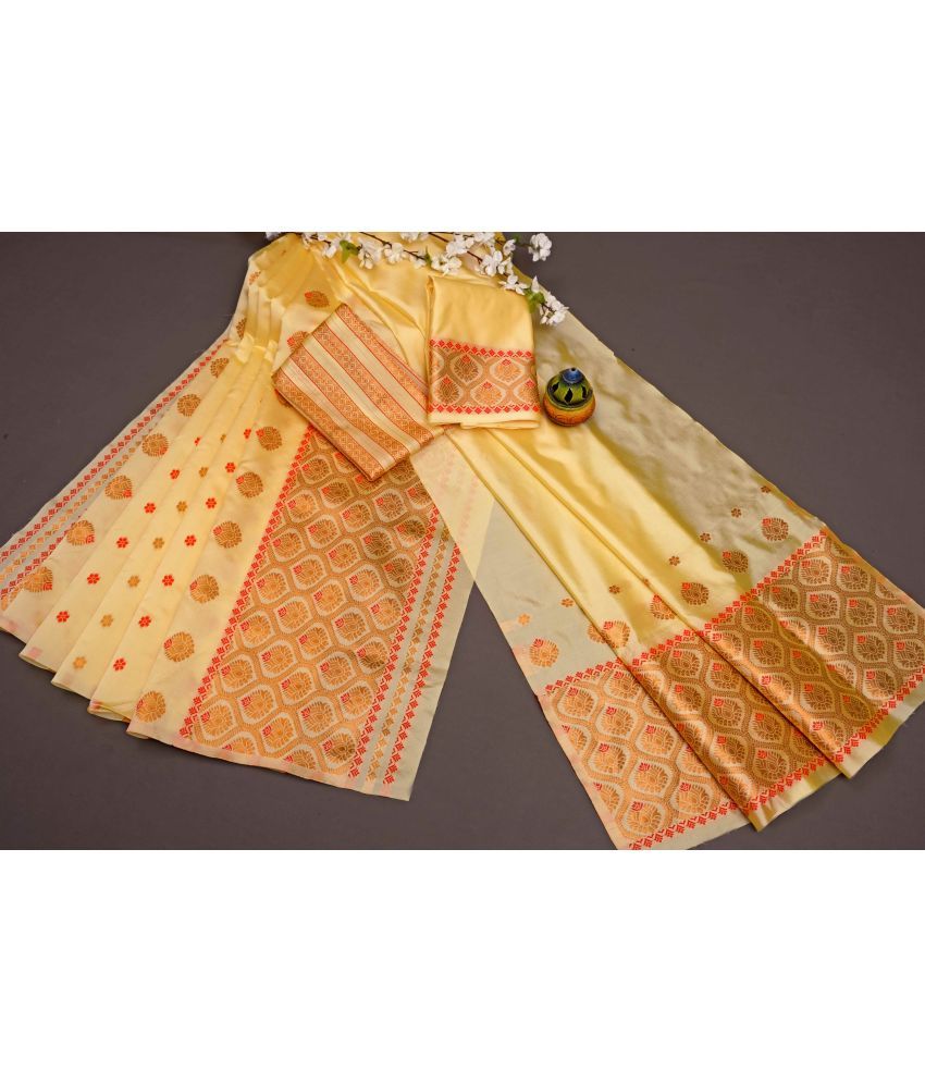     			Vividvibe Pack of 1 Kanjivaram Silk Self Design Saree With Blouse Piece ( Yellow )