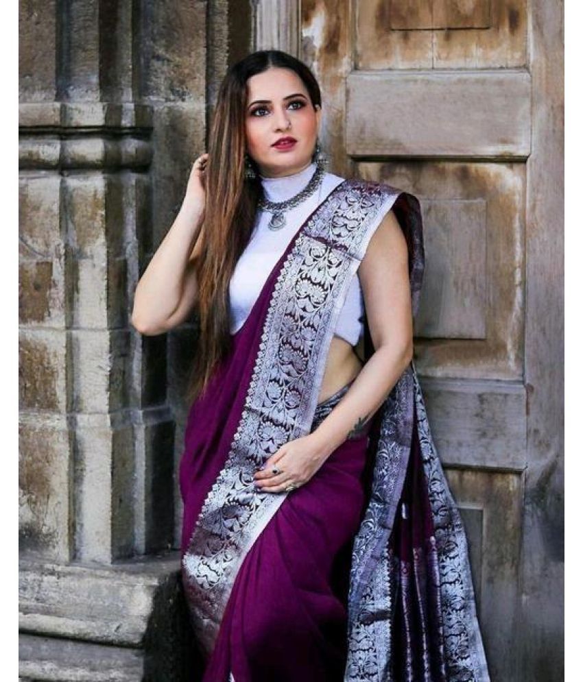     			Vividvibe Pack of 1 Kanjivaram Silk Self Design Saree With Blouse Piece ( Purple )