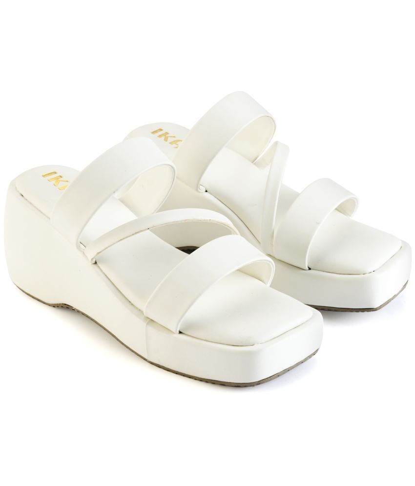     			IKAGI White Women's Slip On Heels