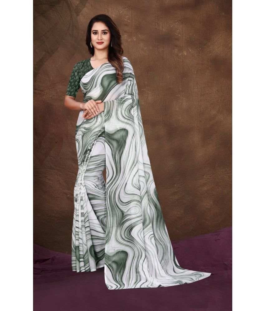     			JIHANA FAB Pack of 1 Chiffon Printed Saree With Blouse Piece ( Green )