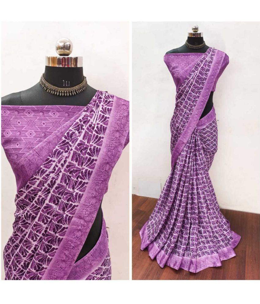     			JIHANA FAB Pack of 1 Chiffon Printed Saree With Blouse Piece ( Purple )