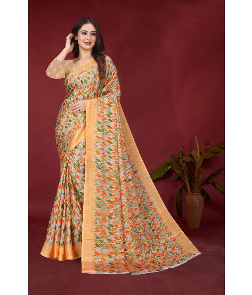     			JIHANA FAB Pack of 1 Chiffon Printed Saree With Blouse Piece ( Yellow )