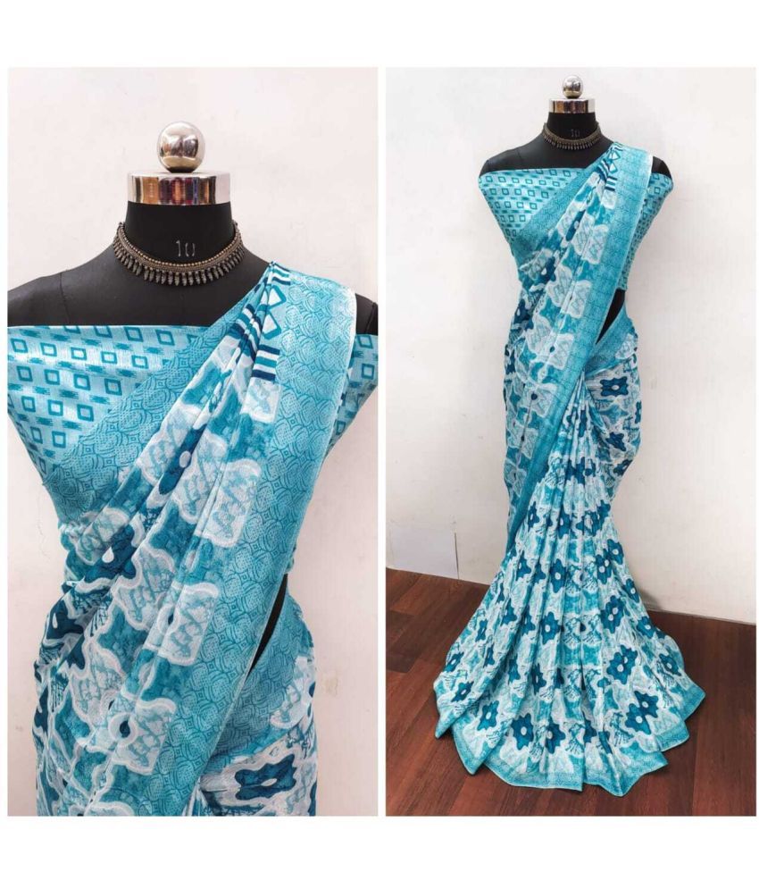     			JIHANA FAB Pack of 1 Chiffon Printed Saree With Blouse Piece ( Blue )