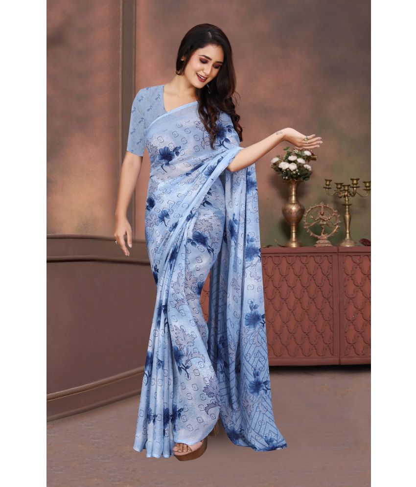     			JIHANA FAB Pack of 1 Georgette Printed Saree With Blouse Piece ( Blue )