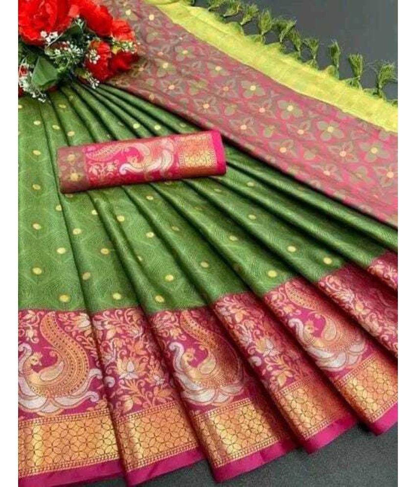     			JIHANA FAB Pack of 1 Organza Woven Saree With Blouse Piece ( Green )