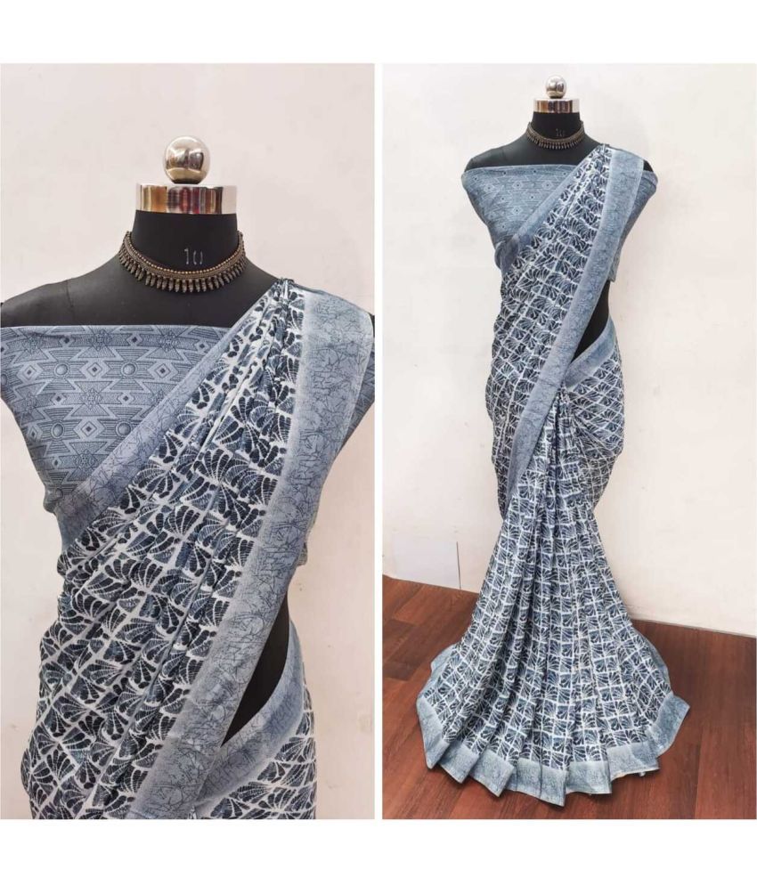     			JIHANA FAB Pack of 1 Chiffon Printed Saree With Blouse Piece ( Grey )