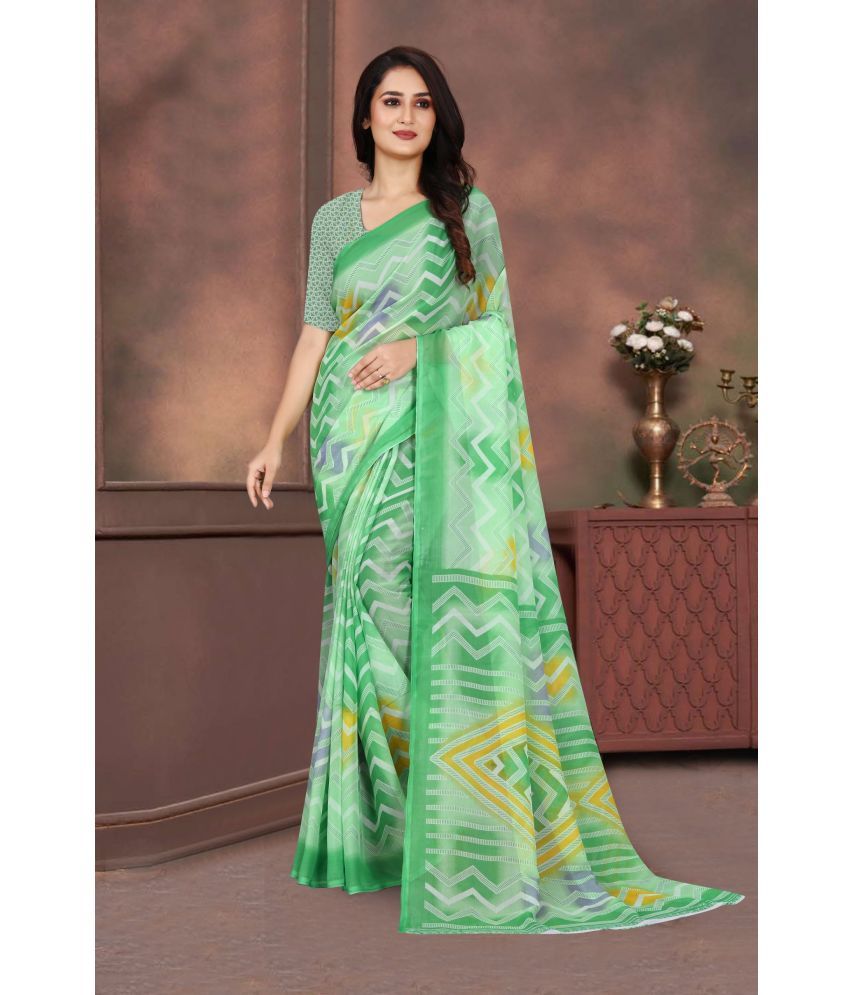     			JIHANA FAB Pack of 10 Georgette Printed Saree With Blouse Piece ( Green )