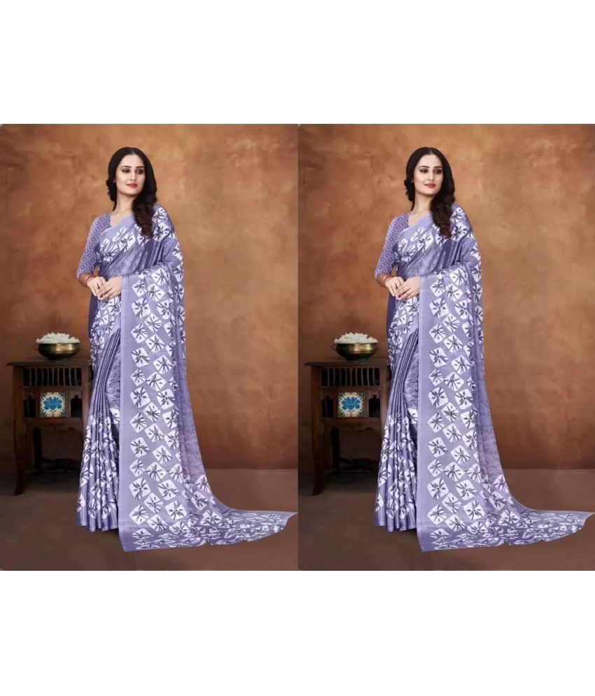     			JIHANA FAB Pack of 2 Georgette Printed Saree With Blouse Piece ( Purple )