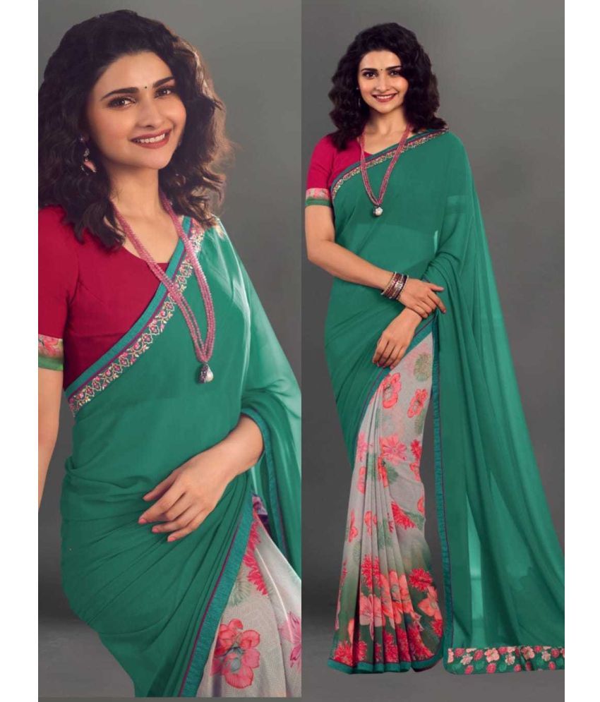     			PHORIA STYLE Pack of 1 Georgette Printed Saree With Blouse Piece ( Green )