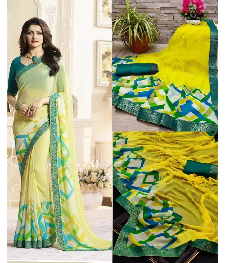     			PHORIA STYLE Pack of 1 Georgette Printed Saree With Blouse Piece ( Yellow )