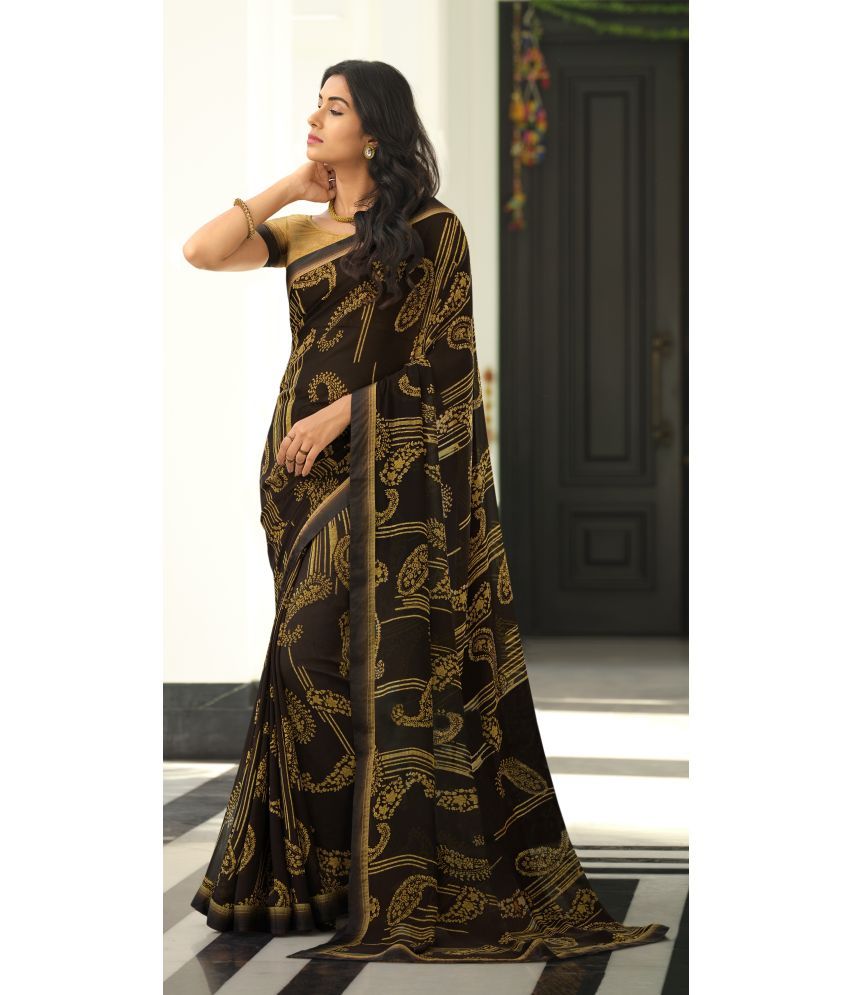     			PHORIA STYLE Pack of 1 Georgette Printed Saree With Blouse Piece ( Brown )