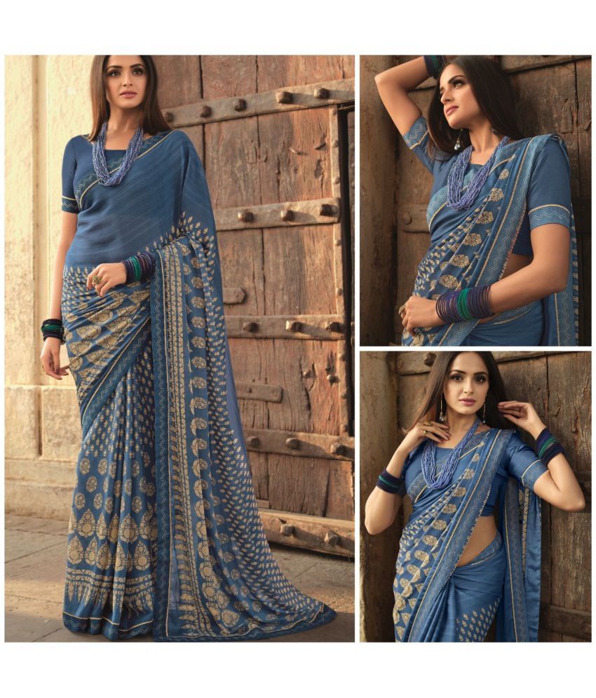     			PHORIA STYLE Pack of 1 Georgette Printed Saree With Blouse Piece ( Blue )