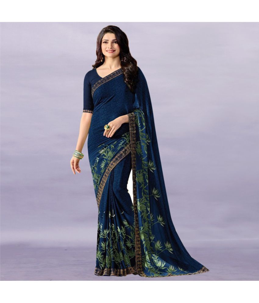     			PHORIA STYLE Pack of 1 Georgette Printed Saree With Blouse Piece ( Blue )