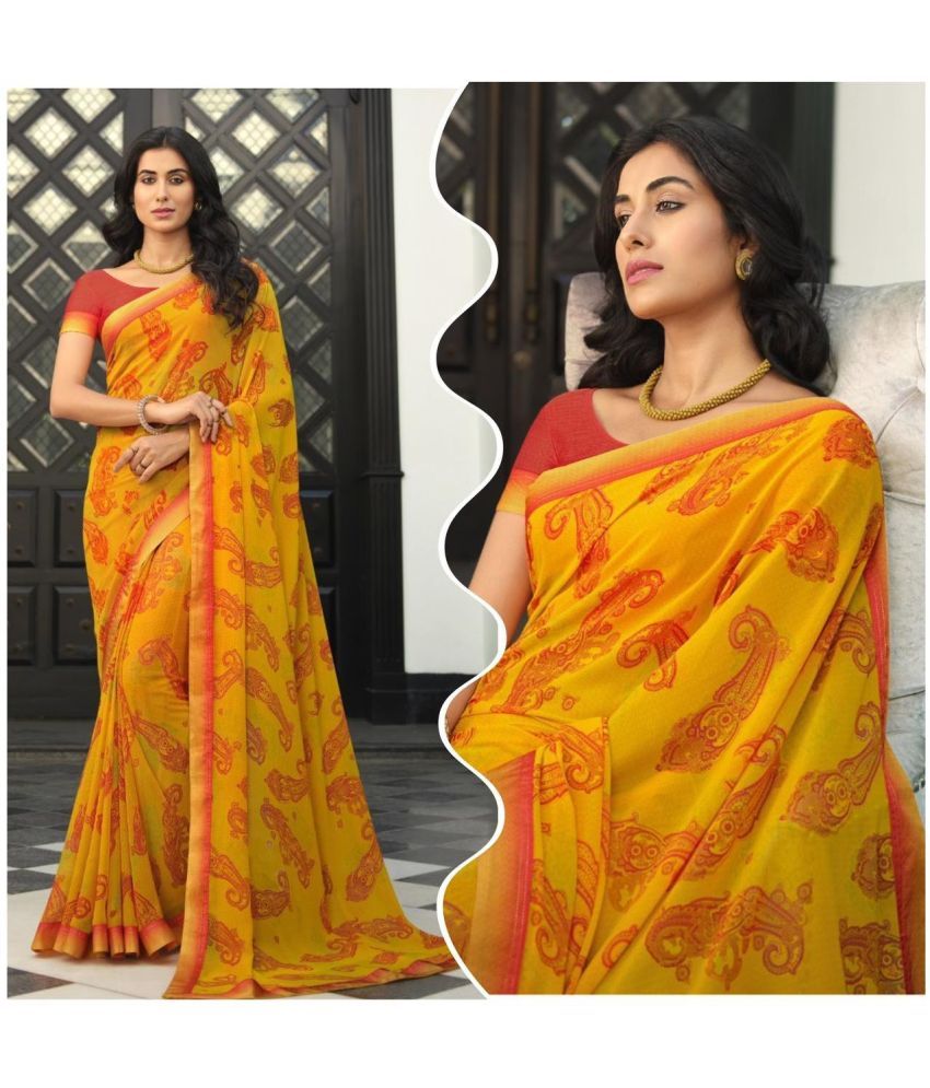     			PHORIA STYLE Pack of 1 Georgette Embroidered Saree With Blouse Piece ( Yellow )