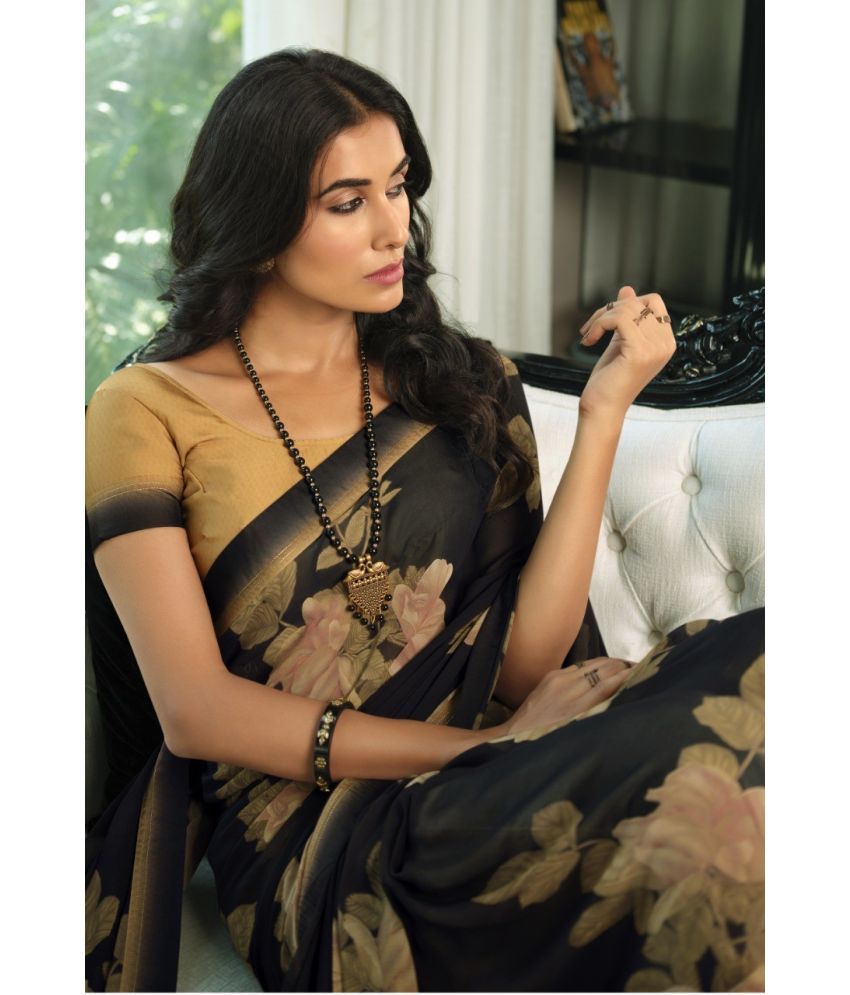     			PHORIA STYLE Pack of 1 Georgette Woven Saree With Blouse Piece ( Black )