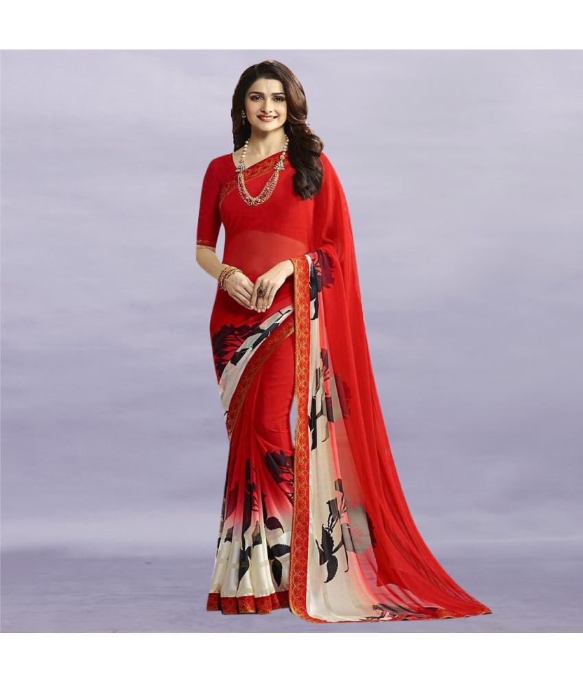     			PHORIA STYLE Pack of 1 Georgette Printed Saree With Blouse Piece ( Red )