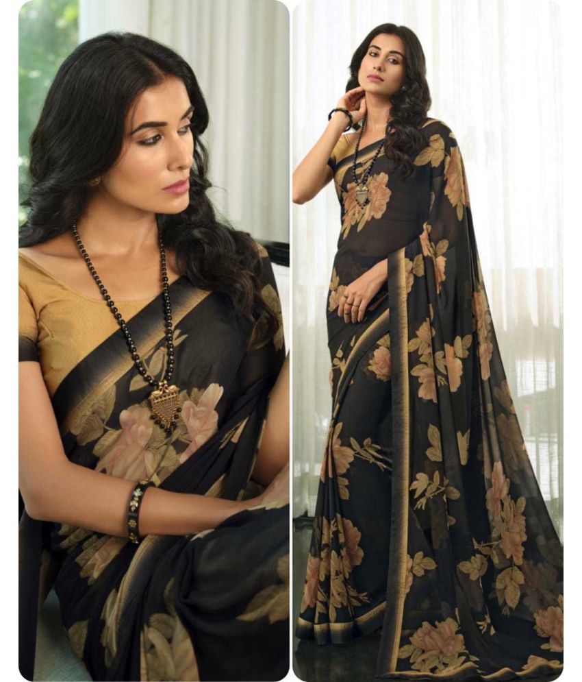     			PHORIA STYLE Pack of 1 Georgette Printed Saree With Blouse Piece ( Black )