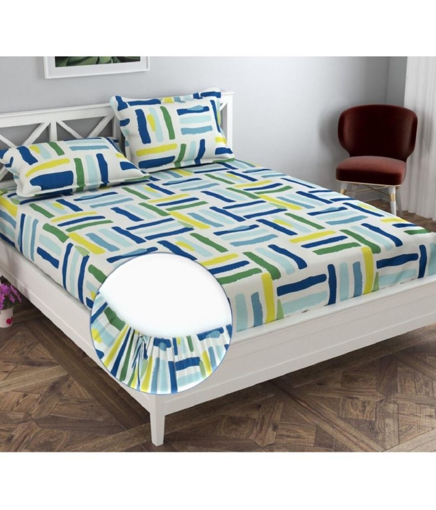     			YKNIP Cotton Geometric Fitted 1 Bedsheet with 2 Pillow Covers ( King Size ) - Multi