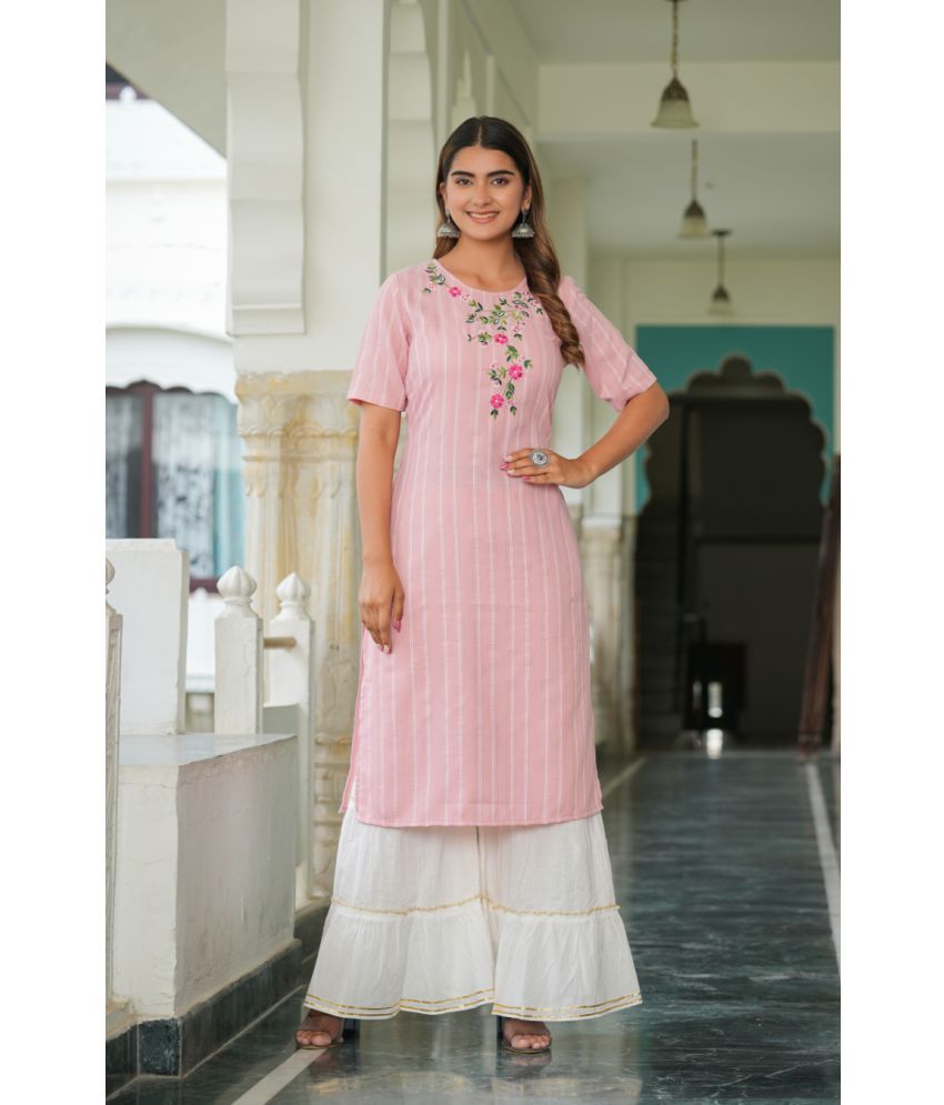     			Yash Gallery Pack of 1 Rayon Embroidered Straight Women's Kurti - ( Pink )