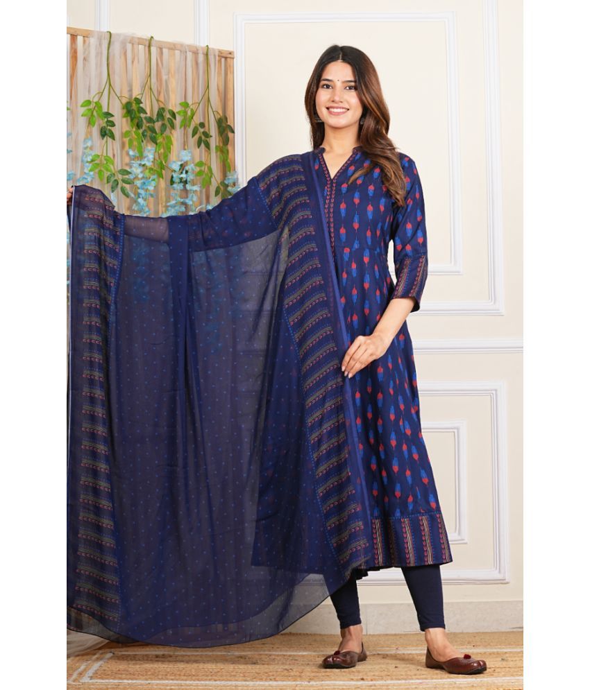     			Yash Gallery Pack of 1 Rayon Printed Anarkali Women's Kurti with Dupatta - ( Blue )