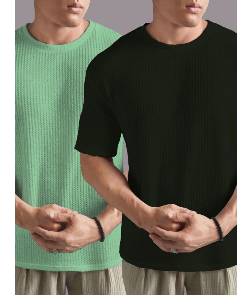     			ADORATE Cotton Blend Regular Fit Self Design Half Sleeves Men's Round T-Shirt - Dark Green ( Pack of 2 )