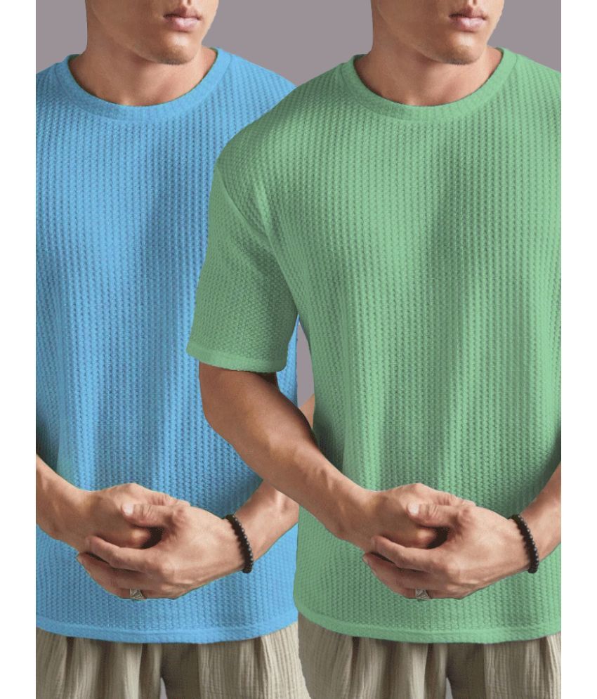     			ADORATE Cotton Blend Regular Fit Self Design Half Sleeves Men's Round T-Shirt - Sea Green ( Pack of 2 )