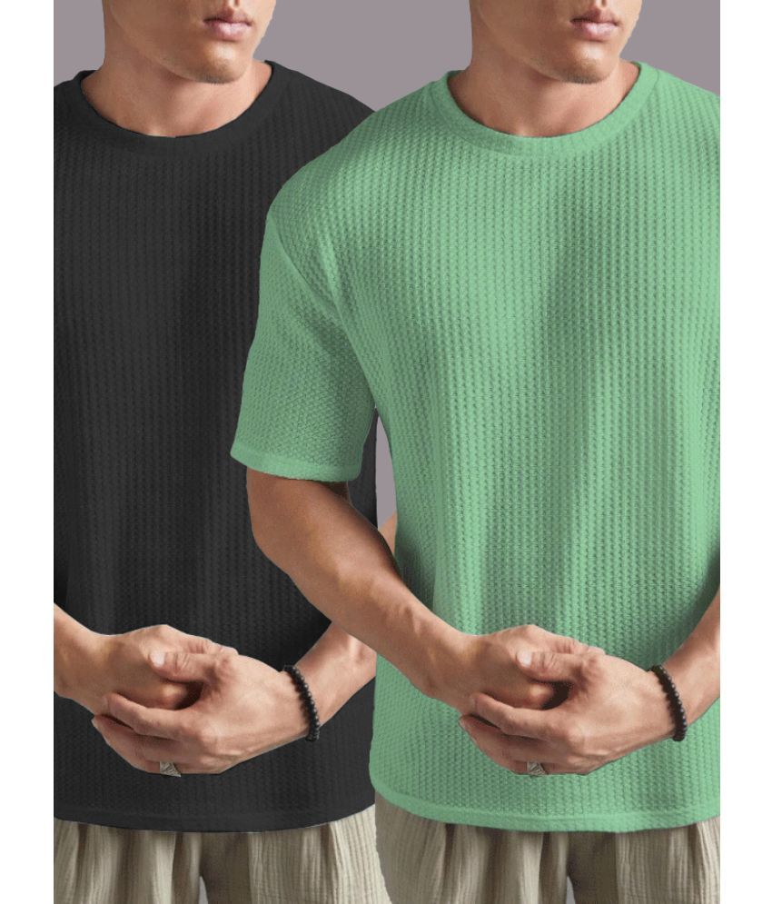     			ADORATE Cotton Blend Regular Fit Self Design Half Sleeves Men's Round T-Shirt - Sea Green ( Pack of 2 )