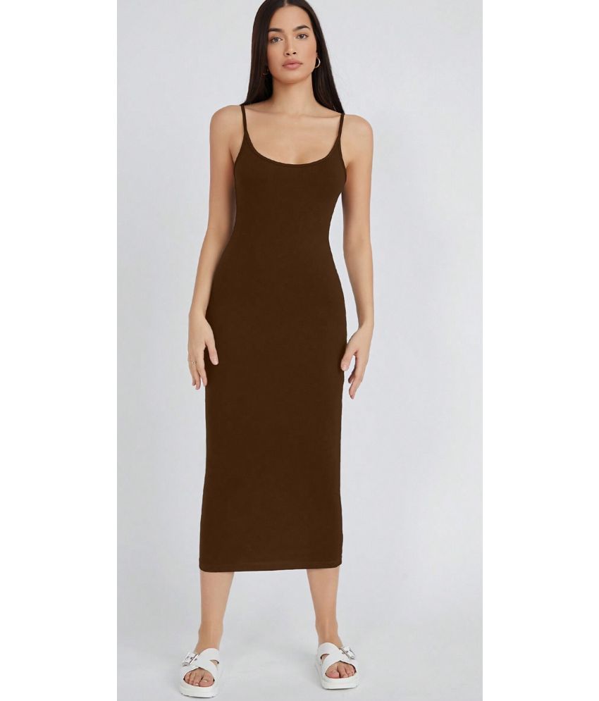     			Aahwan Polyester Solid Midi Women's Bodycon Dress - Brown ( Pack of 1 )