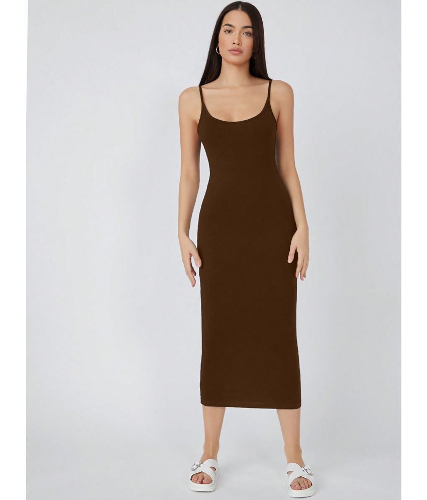     			Aahwan Polyester Solid Midi Women's Bodycon Dress - Brown ( Pack of 1 )