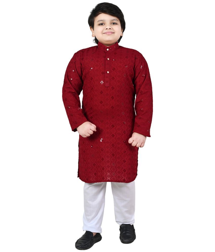     			Arshia Fashions Boys Cotton Blend Sequined - Pattern Kurta Pyjama Set ( Red , Pack of 1 )