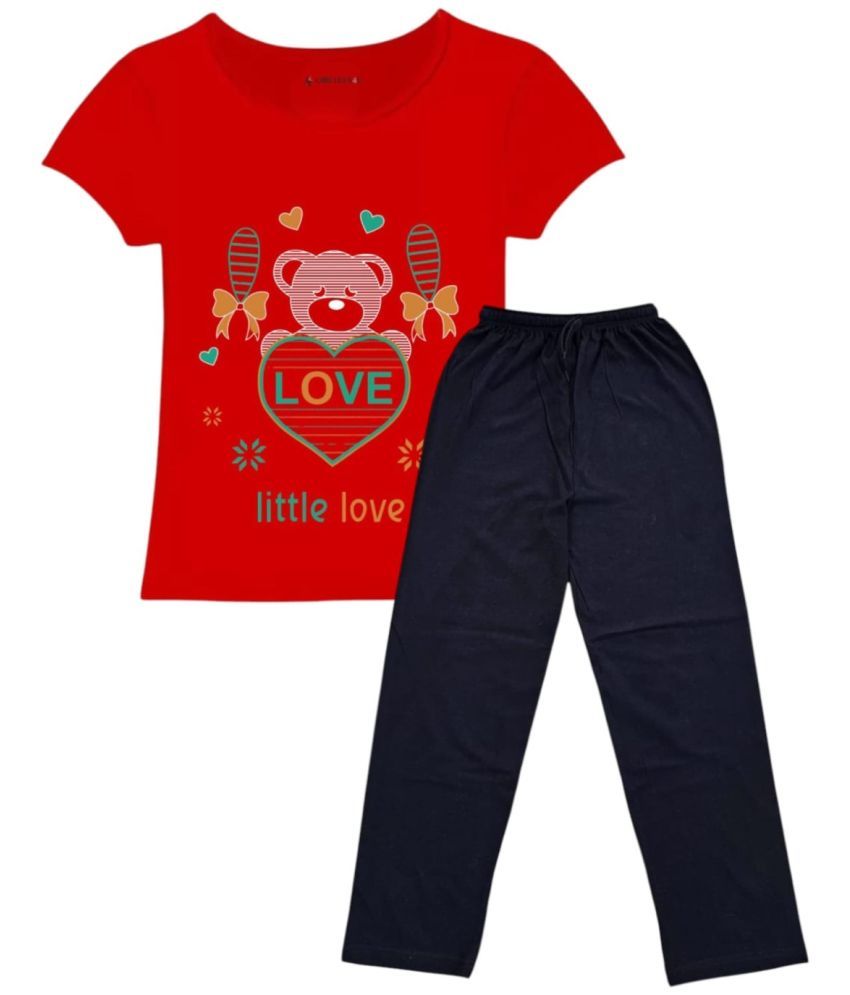     			COOLTEES4U Pack of 2 Girls 100% Cotton T-shirt & Pants ( Red )